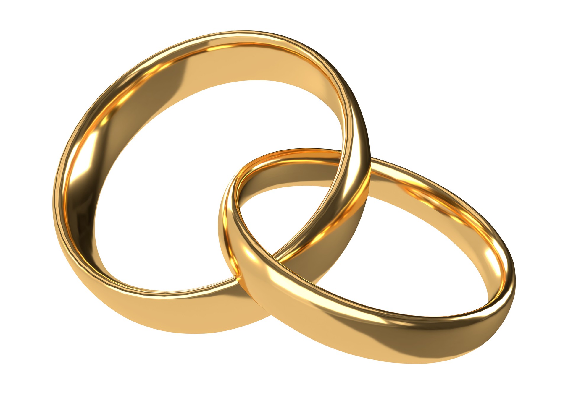 Golden wedding rings. 3D gold illustration for Valentines day